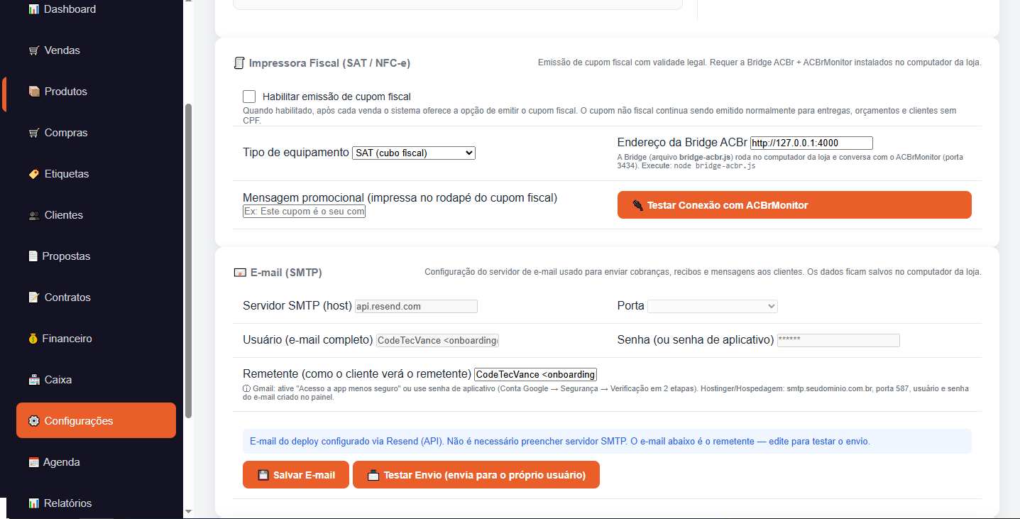Módulo financeiro do CodetecVance CRM